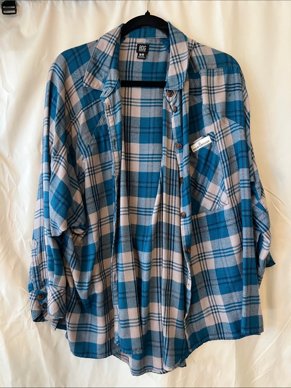 BDG Teal and Gray Plaid Button-Up Shirt
